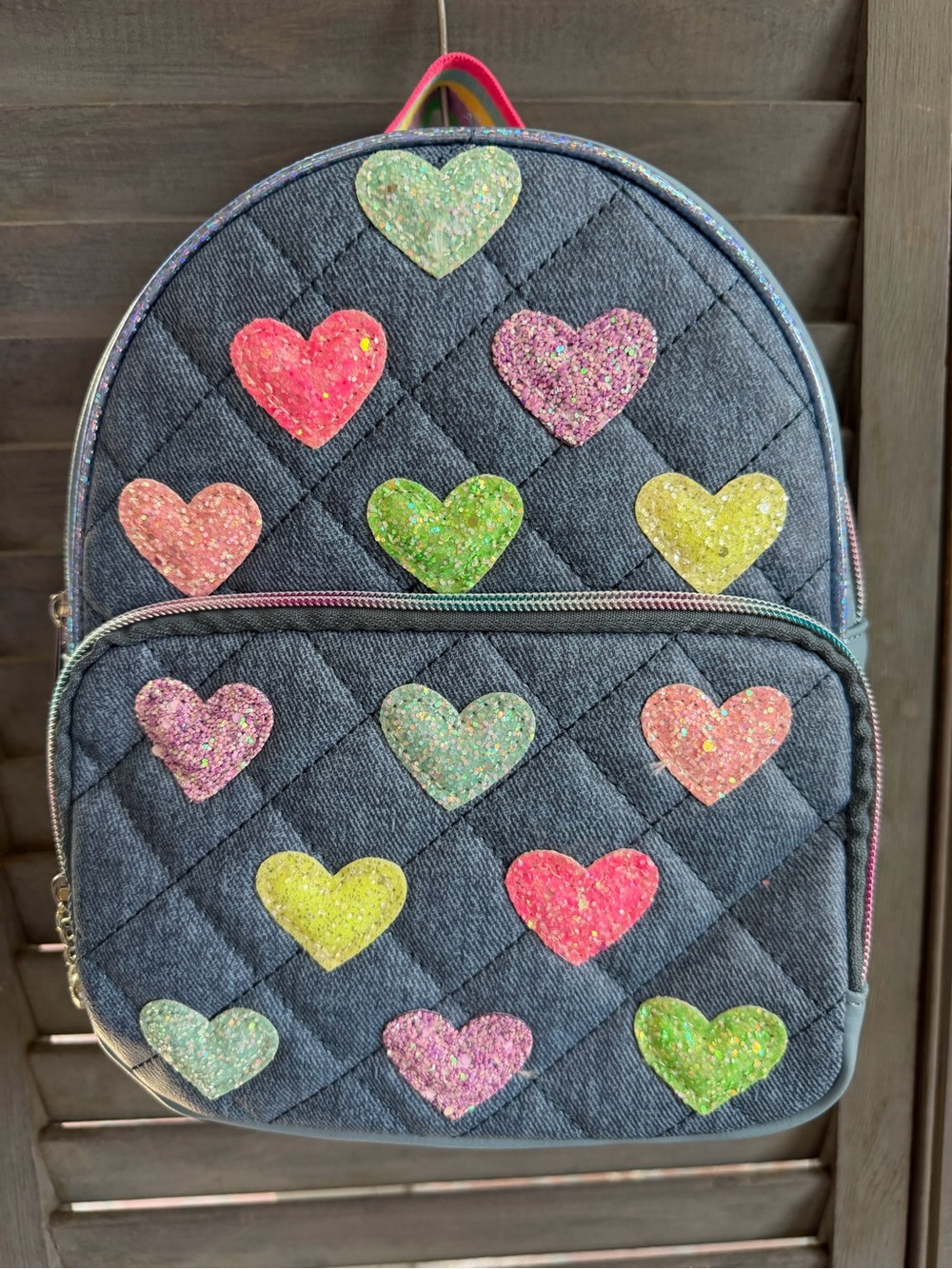 OMG Accessories | Heart Shape Patch Denim Mini Backpack | HRT-MB519